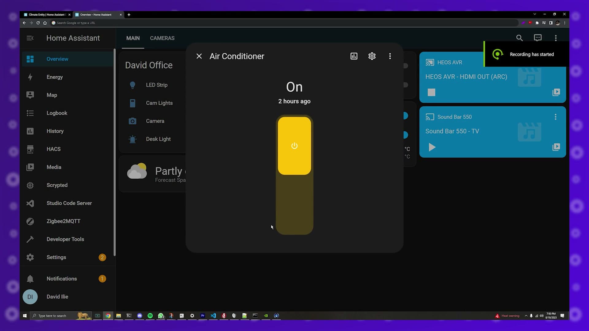 The finished thermostat, controllable from the Home Assistant dashboard